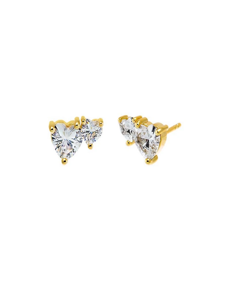 by Adina Eden Multi Cubic Zirconia Gold Plated Heart Stud Earrings