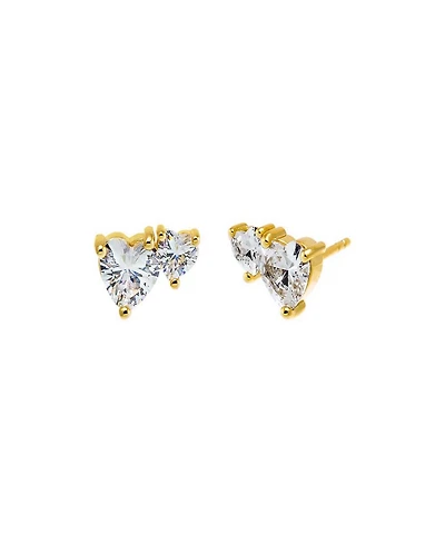 by Adina Eden Multi Cubic Zirconia Gold Plated Heart Stud Earrings