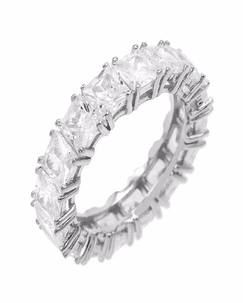 by Adina Eden Rhodium Plated Princess Cut Eternity Band Ring