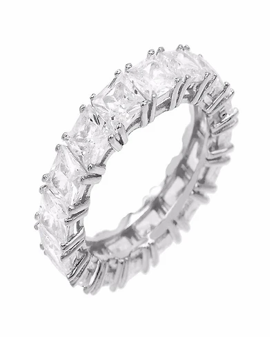 by Adina Eden Rhodium Plated Princess Cut Eternity Band Ring