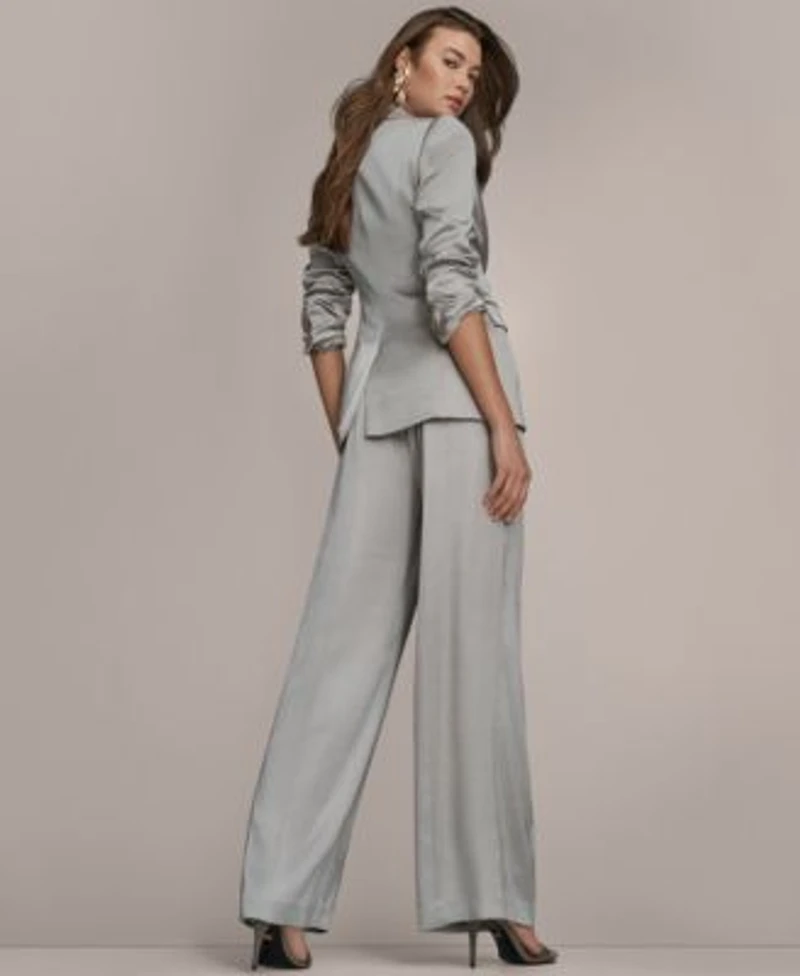Donna Karan New York Womens Notch Lapel Blazer Wide Leg Mid Rise Pants
