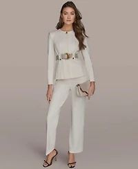 Donna Karan New York Womens Belted Long Sleeve Jacket Flared Mid Rise Pants
