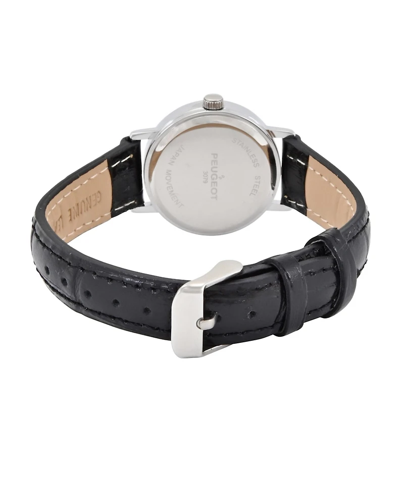 Peugeot Womens Small Face Easy Read Minimalist Brown Leather Strap Watch