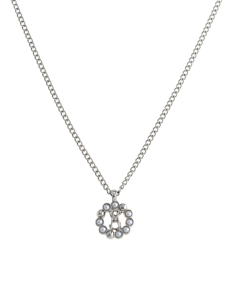 Steve Madden Faux Cultured Pearl Signature Circle Pendant Necklace