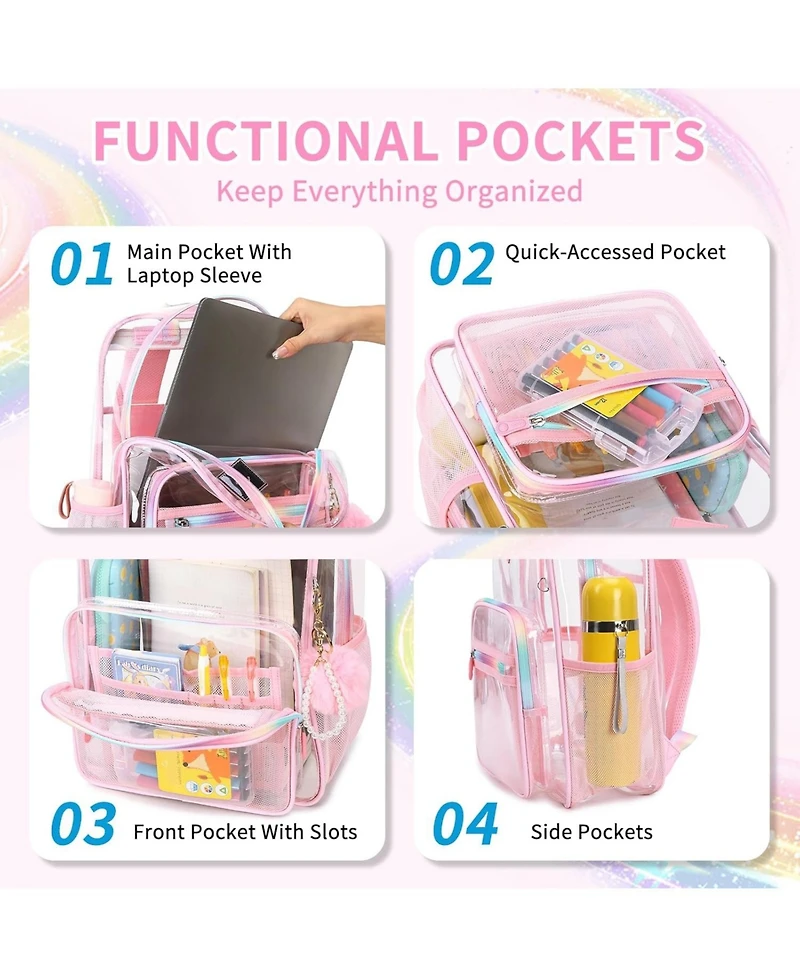 Batfox Heavy-Duty Clear Backpack with Wide Straps – Transparent School Bag for Stadium, Concerts, Sports & Events