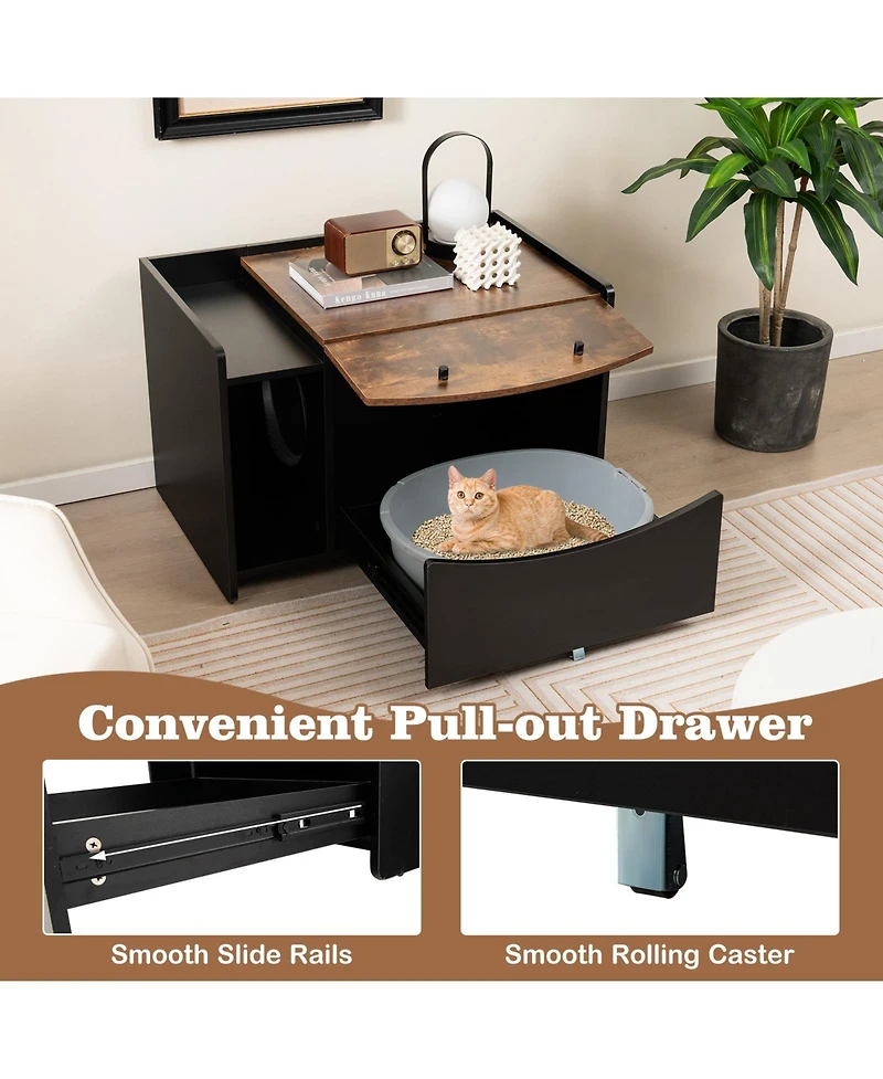 Skonyon Cat Litter Box Enclosure with Pull-out Drawer