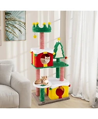 Skonyon 61" Christmas Cat Tree Tower – Plush Multi-Level Indoor Cat Furniture with Gift Box Condos, Hat Perch, Sisal Scratching Posts & Toys