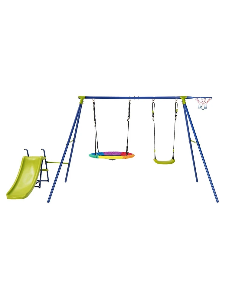 Skonyon 4-in-1 Heavy-Duty Metal Playset with Slide and Basketball Hoop