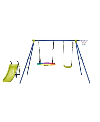 Skonyon 4-in-1 Heavy-Duty Metal Playset with Slide and Basketball Hoop
