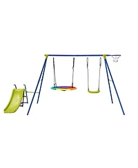 Skonyon 4-in-1 Heavy-Duty Metal Playset with Slide and Basketball Hoop
