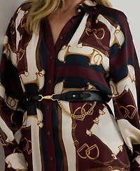 Lauren Ralph Plus Twill Point-Collar Midi Shirt Dress