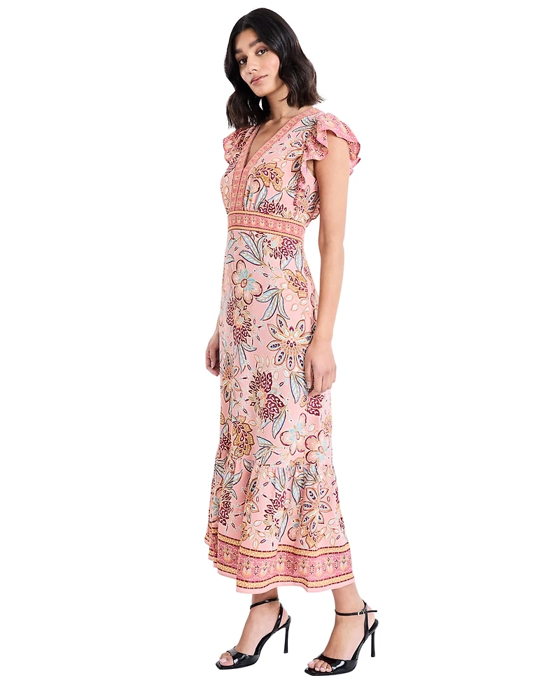 Donna Morgan Women's V-Neck Flutter Sleeve Dress