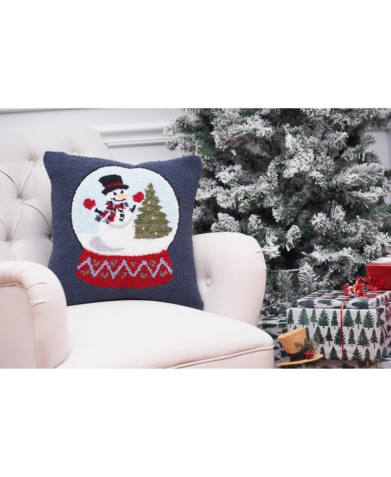 C&F Home 18" x18" Snowman and Christmas Tree in Snowglobe Holiday Winter Cotton Hooked Pillow Accent Throw Pillow