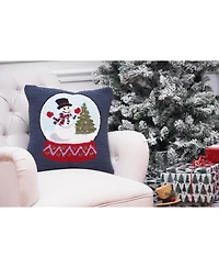 C&F Home 18" x18" Snowman and Christmas Tree in Snowglobe Holiday Winter Cotton Hooked Pillow Accent Throw Pillow