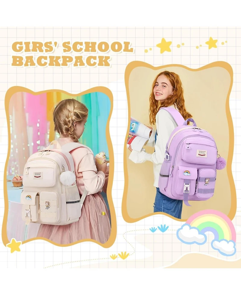 Batfox Girls Backpack 3 Pcs Set Multiple Pockets