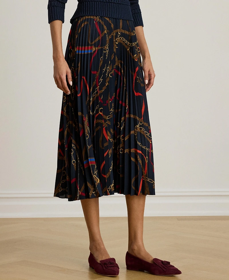 Lauren Ralph Women's Belting-Print Pleated Midi Skirt