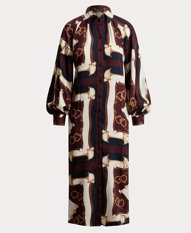 Lauren Ralph Women's Equestrian-Print Twill Midi Shirt Dress
