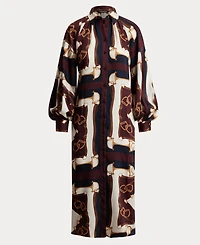Lauren Ralph Women's Equestrian-Print Twill Midi Shirt Dress
