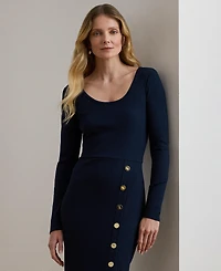 Lauren Ralph Women's Button Trim Rib Knit Dress