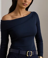 Lauren Ralph Women's Ribbed Asymmetrical Off-the-Shoulder Top