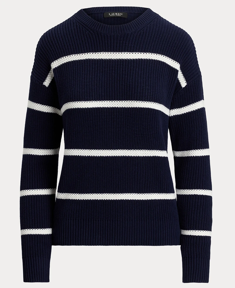 Lauren Ralph Women's Striped Rib-Knit Cotton Crewneck Sweater