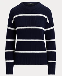 Lauren Ralph Women's Striped Rib-Knit Cotton Crewneck Sweater