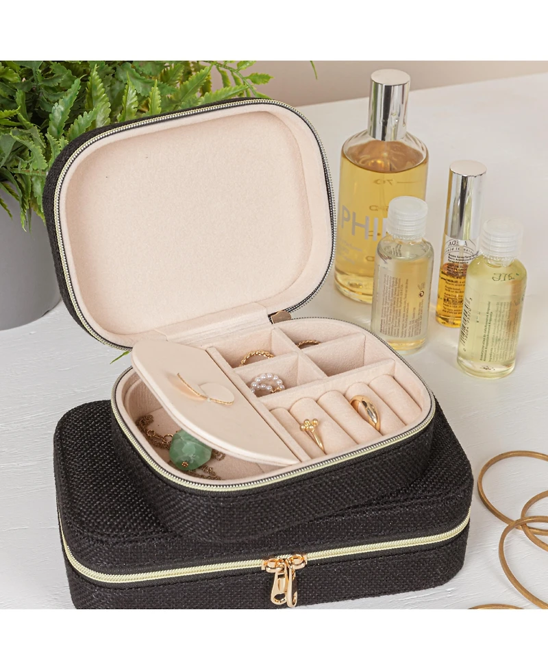 Household Essentials Small Leather Travel Jewelry Organizer Box, Caramel Color