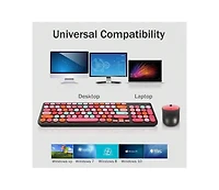 risokeys Wireless Keyboard and Mouse Combo - Retro Typewriter Keyboard With Round Keycaps, 2.4GHz Cute Wireless Keyboard Mouse Computer, Desktop
