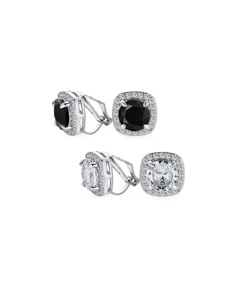 Bling Jewelry Set of 2 2CT Round Cz Solitaire Halo Clip-On Earrings Silver Plated Non-Pierced