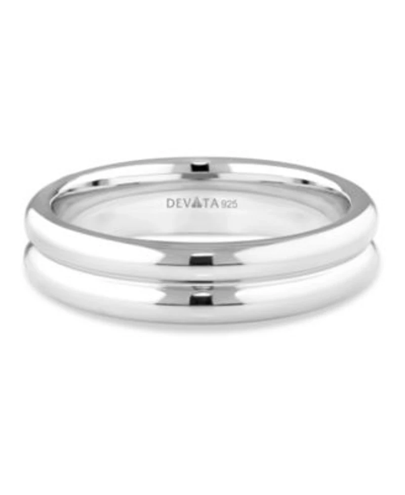 Devata Lined Band Ring In Rhodium Plated Sterling Silver Size 7