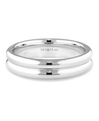 Devata Lined Band Ring In Rhodium Plated Sterling Silver Size 7