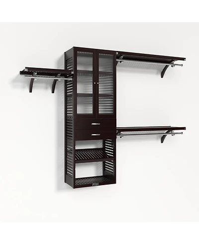 Solid Wood Walk-In Closet Organizer with 2 Drawers and Glass Doors