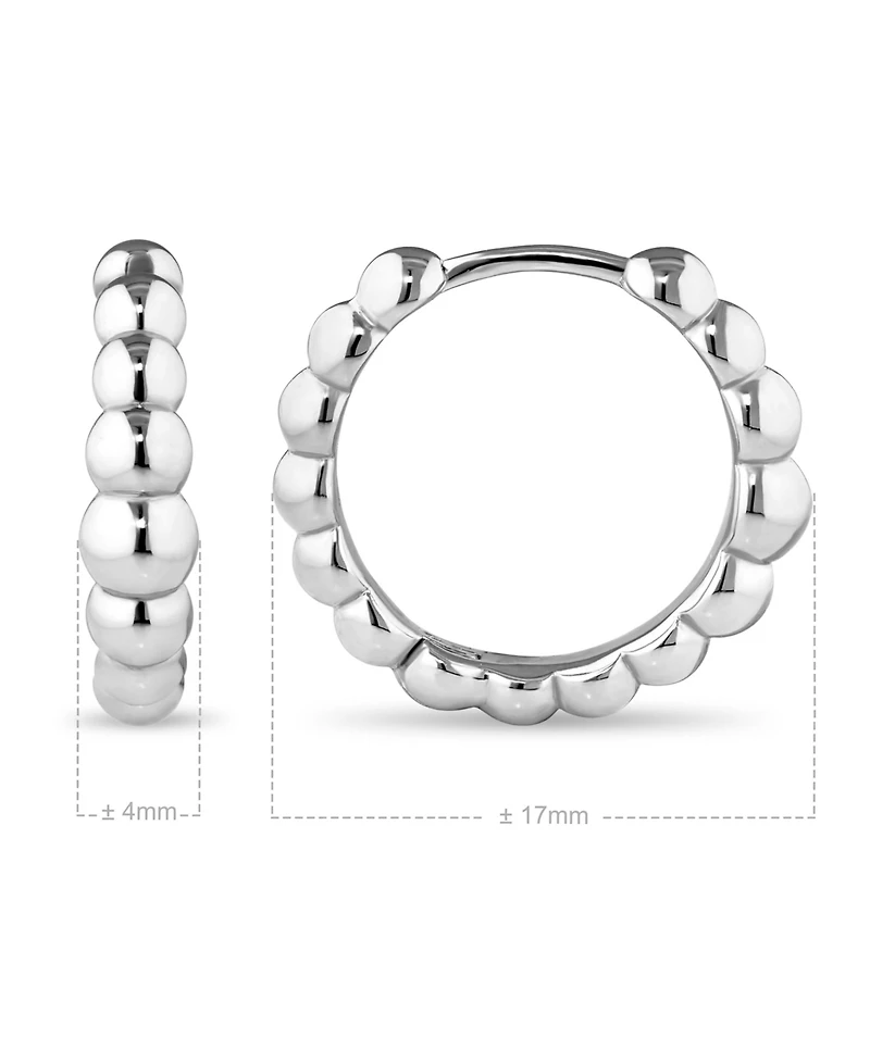 Devata Beaded Ball Hoop Earrings in Rhodium Plated Sterling Silver