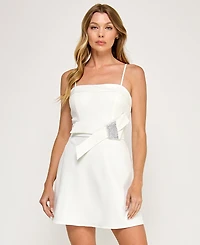 Seni & Cade Juniors' Laguna Bow Embellished Square Neck Dress