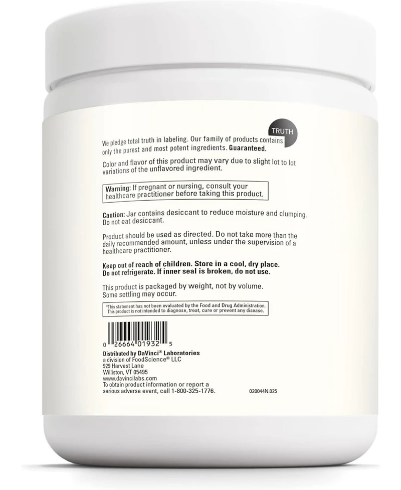 Davinci Labs Hydrolyzed Collagen Peptides Powder - Supports Healthy Hair, Skin, Nails, Bones and Joints