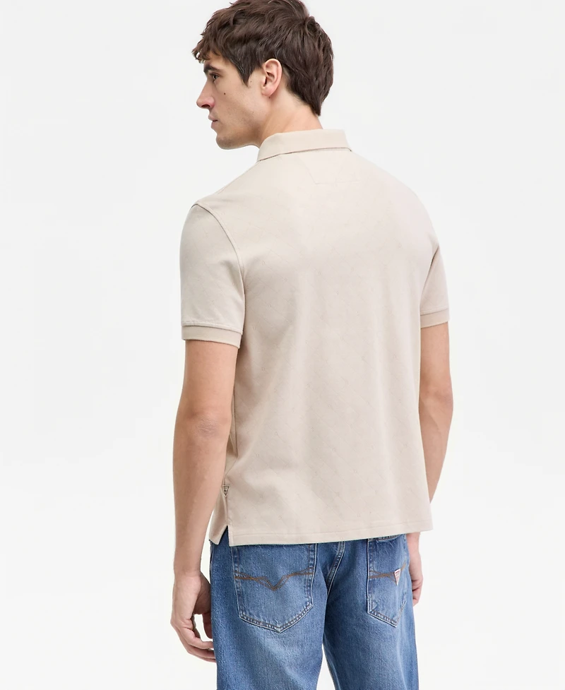 Guess Men's All-Over Jacquard Knit Polo Shirt
