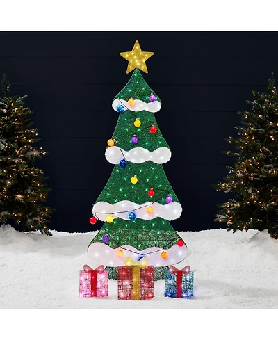 Best Choice Products 6ft Lighted 2D Christmas Tree Outdoor Decor w/ 170 Led Lights, Gift Boxes, Storage Bag