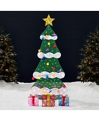 Best Choice Products 6ft Lighted 2D Christmas Tree Outdoor Decor w/ 170 Led Lights, Gift Boxes