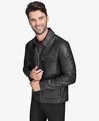 Cole Haan Men's Bonded Leather Trucker Jacket