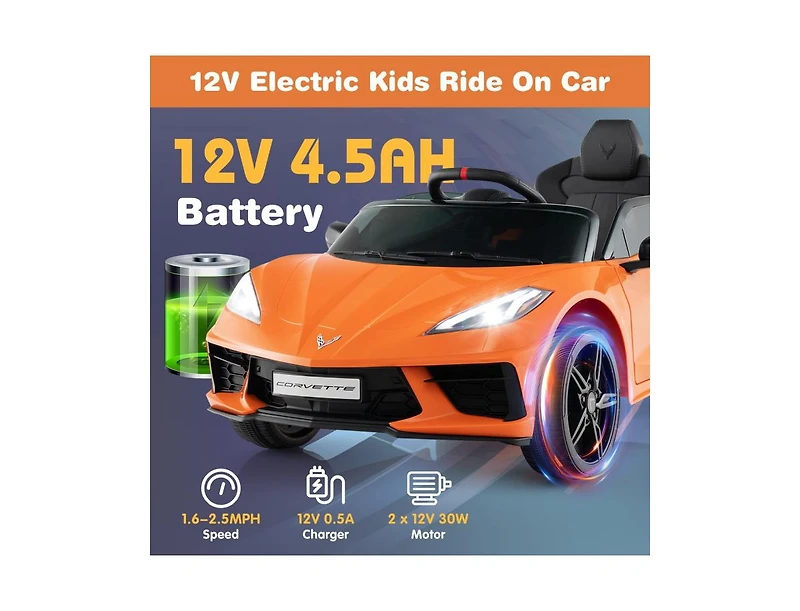 Boyel Living 12V Electric Kids Ride On Car Licensed Chevrolet Corvette C8 with Remote Control Ages 3+ Years Old