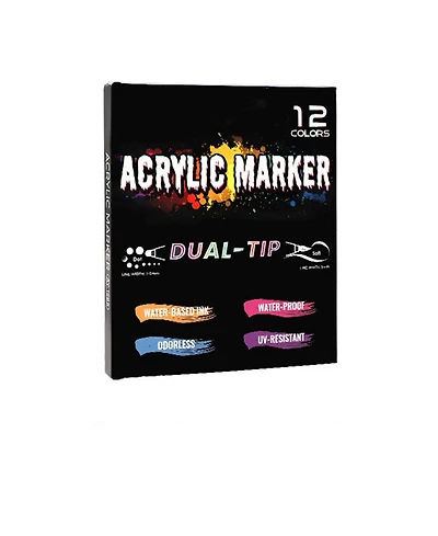 Htutwoo 12 Colors Double-Ended Acrylic Marker Pens, Non-Transparent Paper and Stackable Color Pigment Paint Pens for Rock Painting, Wood and Canvas