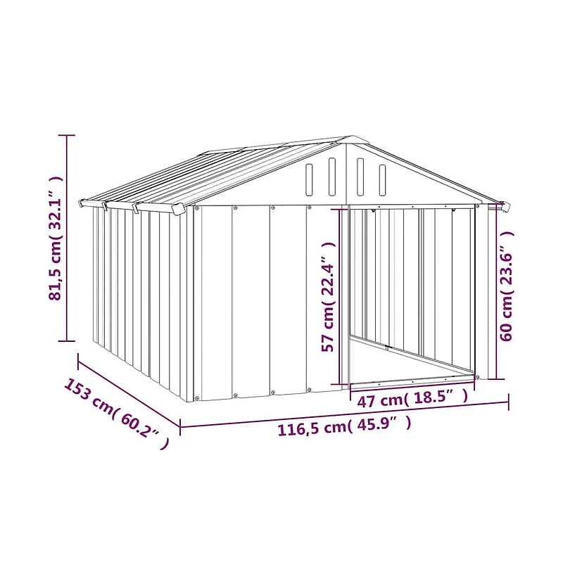 Dog House Anthracite 45.9"x60.2"x32.1" Galvanized Steel