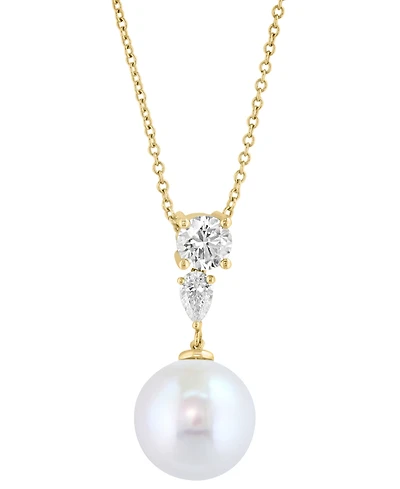 Effy Collection Freshwater Pearl (11mm) and Lab-Grown White Diamond (5/8 ct. t.w.) Pendant Necklace in 14k Yellow Gold