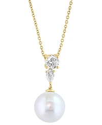 Effy Collection Freshwater Pearl (11mm) and Lab-Grown White Diamond (5/8 ct. t.w.) Pendant Necklace in 14k Yellow Gold
