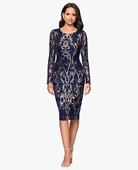 B&A By Betsy and Adam Petite Sequin Scoop Neck Long-Sleeve Dress