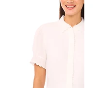 CeCe Women's Scallop Button-Down Short-Sleeve Top