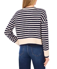 CeCe Women's Striped Long-Sleeve Cardigan Sweater