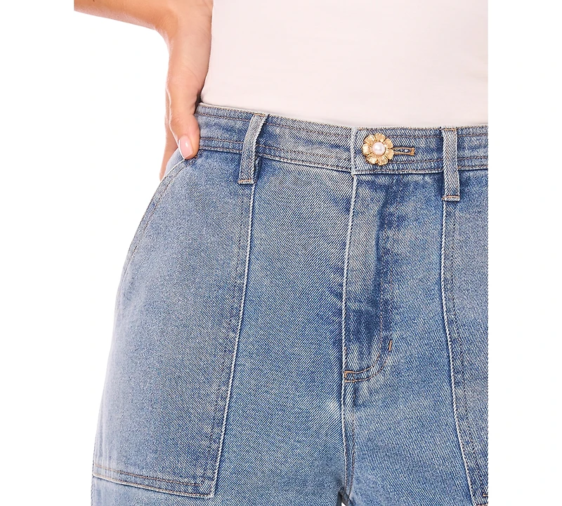 CeCe Women's Wide Leg Patch Pocket Jeans