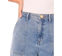 CeCe Women's Wide Leg Patch Pocket Jeans