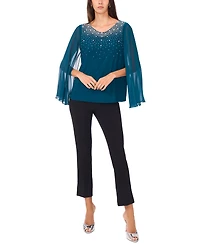 Msk Women's Crystal-Embellished Flutter-Sleeve Top